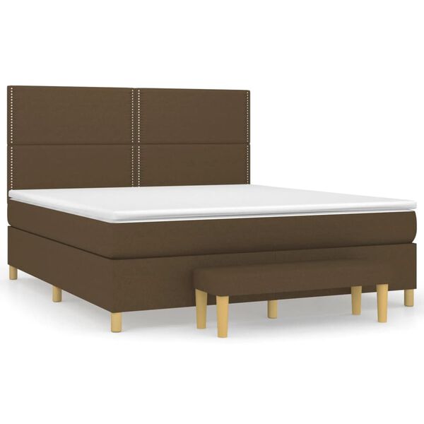 vidaXL Cama box spring con colch&oacute;n tela marr&oacute;n oscuro 180x200 cm