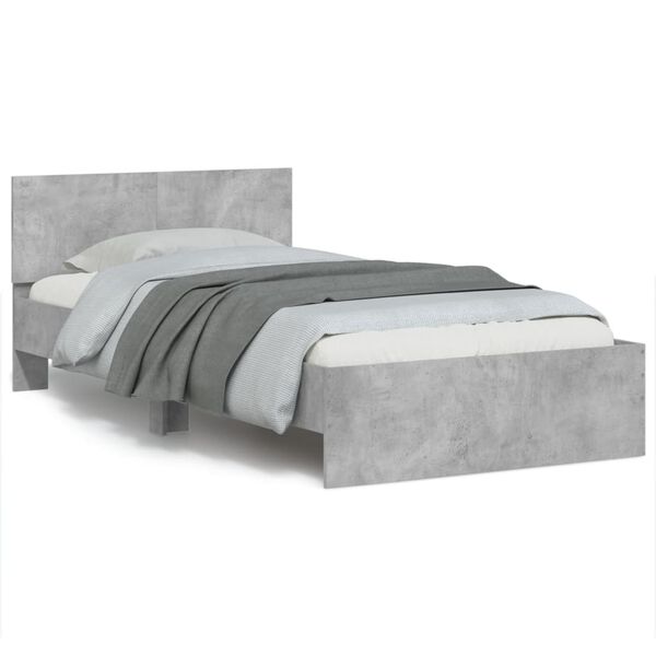 vidaXL Estructura de cama cabecero luces LED gris hormig&oacute;n 100x200 cm