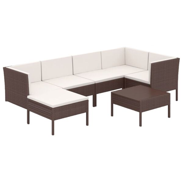 vidaXL Set muebles de jard&iacute;n 7 pzas y cojines rat&aacute;n sint&eacute;tico marr&oacute;n