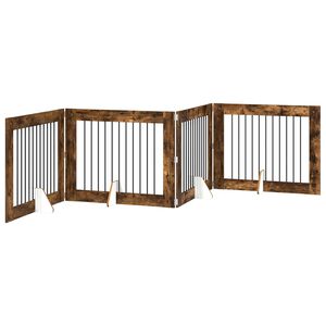 vidaXL Puerta para perros plegable con soportes 4 uds. Roble Ahumado