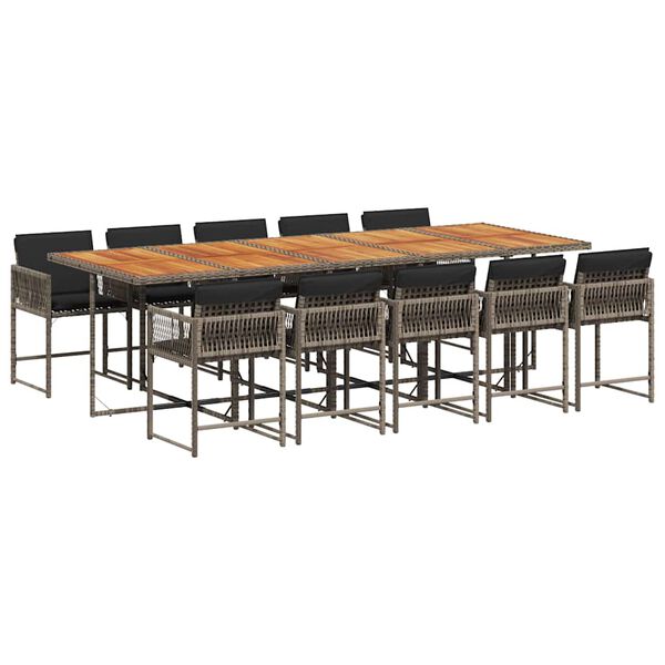 vidaXL Set de comedor de jard&iacute;n 11 pzas y cojines rat&aacute;n sint&eacute;tico gris