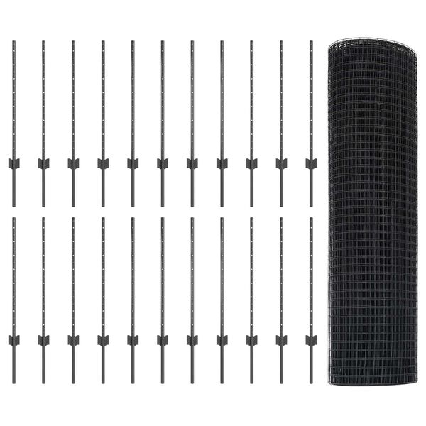 vidaXL Valla con Poste Gris 0,8 x 50 m Acero y PVC