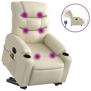 vidaXL Sill&oacute;n de masaje elevable el&eacute;ctrico cuero sint&eacute;tico crema