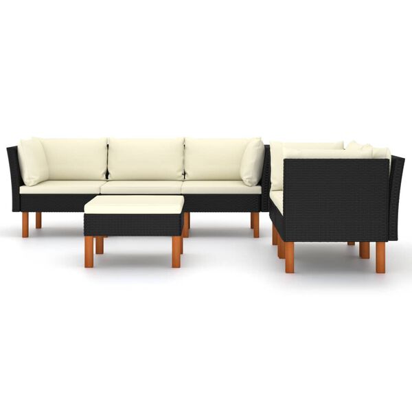 vidaXL Set de muebles de jard&iacute;n 6 pzas y cojines rat&aacute;n sint&eacute;tico negro