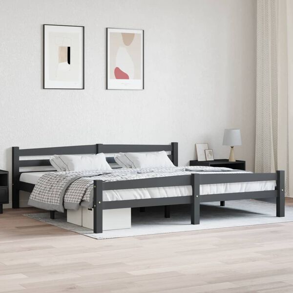 vidaXL Estructura cama sin colch&oacute;n madera pino gris oscuro 200x200 cm