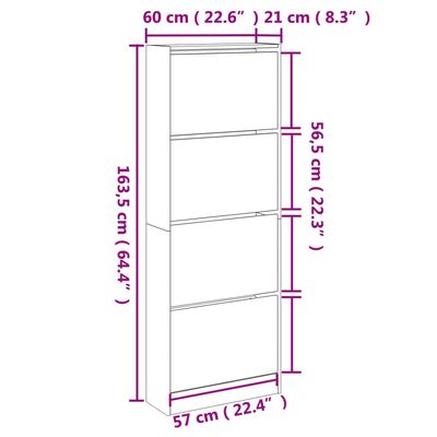 vidaXL Zapatero de madera de ingeniería blanco 60x21x163,5 cm