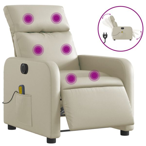 vidaXL Sill&oacute;n de masaje reclinable el&eacute;ctrico cuero sint&eacute;tico crema