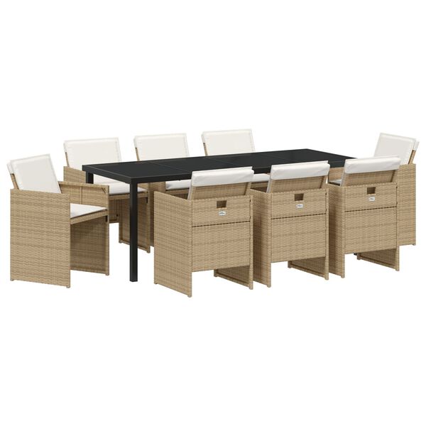vidaXL Conjunto de Comedor de Jard&iacute;n 9 pcs Beige rat&aacute;n sint&eacute;tico