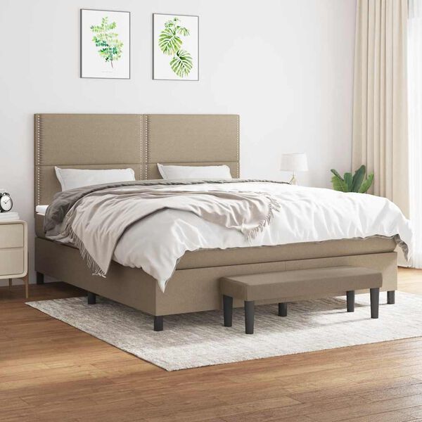vidaXL Cama box spring con colch&oacute;n tela gris taupe 180x200 cm