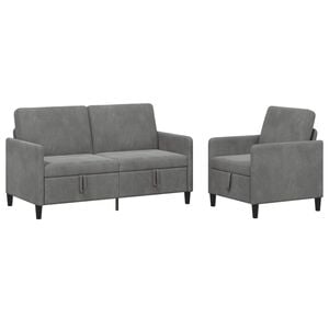 vidaXL Juego de Sof&aacute;s con Almacenamiento 2 uds. Gris oscuro Poli&eacute;ster