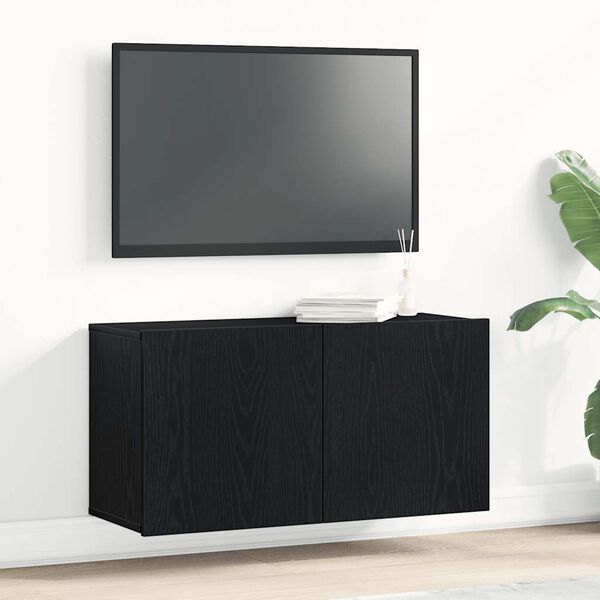 vidaXL Mueble de TV roble negro 80x30x41 cm madera de ingenier&iacute;a