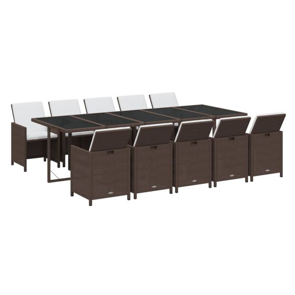 vidaXL Set de comedor de jard&iacute;n 11 pzas con cojines rat&aacute;n PE marr&oacute;n