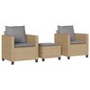 vidaXL Sillas y mesita de jard&iacute;n 3 piezas rat&aacute;n sint&eacute;tico coj&iacute;n beige