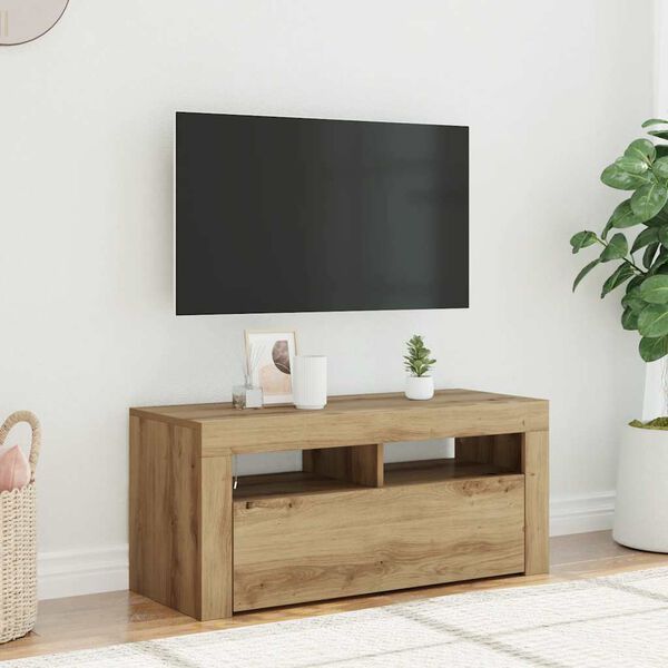 vidaXL Mueble de TV luces LED madera roble artisan 90x35x40 cm