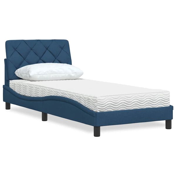 vidaXL Cama con colch&oacute;n tela azul 90x200 cm