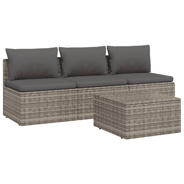 vidaXL Set de muebles de jardín 4 pzas y cojines ratán sintético gris