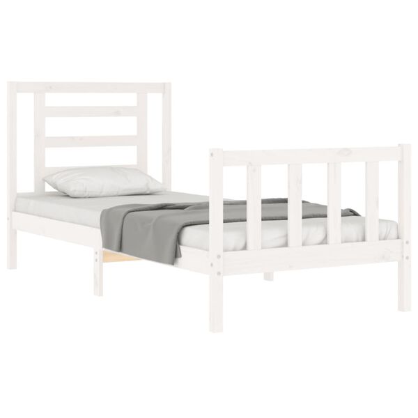 vidaXL Estructura de cama individual con cabecero madera maciza blanco