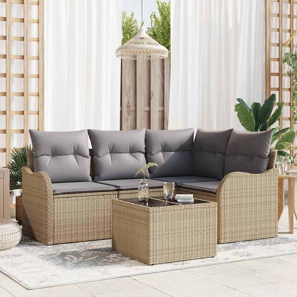 vidaXL Conjunto de sof&aacute; de jard&iacute;n 5 pcs Negro rat&aacute;n sint&eacute;tico
