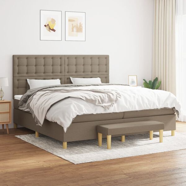 vidaXL Cama box spring con colch&oacute;n tela gris taupe 200x200 cm