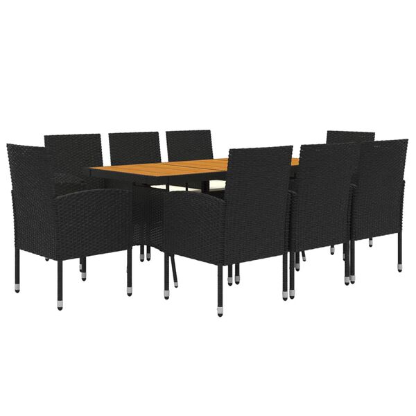 vidaXL Juego de comedor de jardín 9 piezas ratán sintético negro