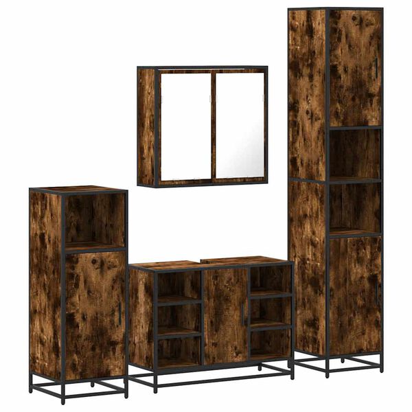 vidaXL Set de muebles ba&ntilde;o 4 pzas madera contrachapada roble ahumado