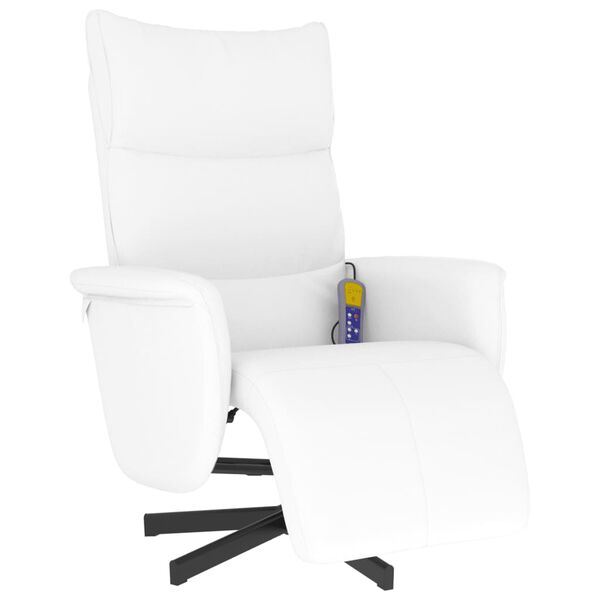 vidaXL Sill&oacute;n reclinable masaje con reposapi&eacute;s cuero sint&eacute;tico blanco