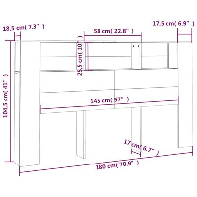 vidaXL Mueble cabecero negro 180x18,5x104,5 cm