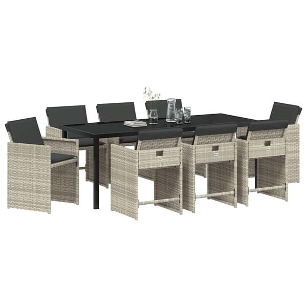 vidaXL Conjunto de Comedor de Jard&iacute;n 9 pcs Gris Claro rat&aacute;n sint&eacute;tico