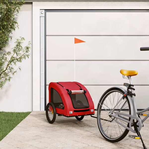 vidaXL Remolque de bicicleta mascotas hierro tela Oxford rojo