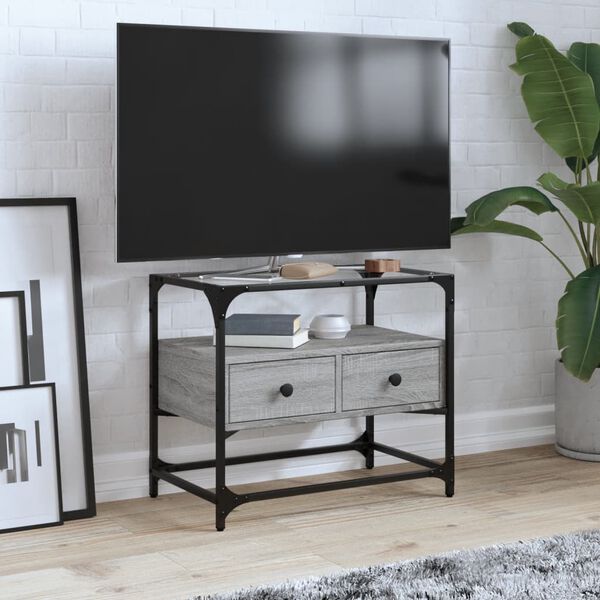 vidaXL Mueble TV cristal y madera ingenier&iacute;a gris Sonoma 60x35x51 cm
