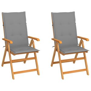 vidaXL Sillas plegables 2 uds con cojines grises madera maciza de teca