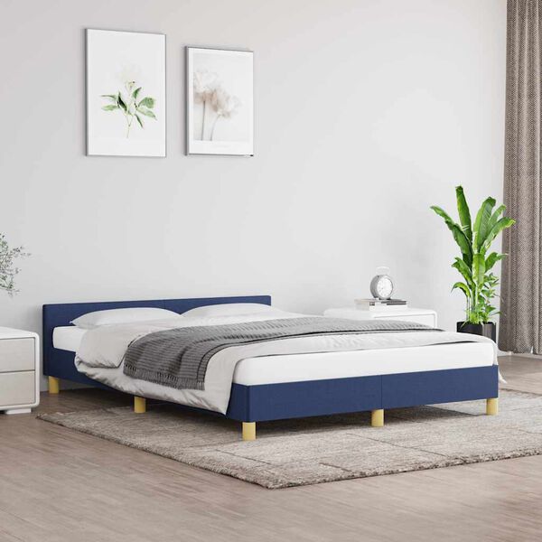 vidaXL Estructura de cama con cabecero sin colchón tela azul 140x190cm