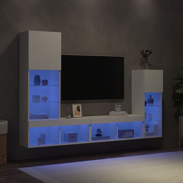vidaXL Muebles de TV de pared con LED 4 pzas madera ingenier&iacute;a blanco
