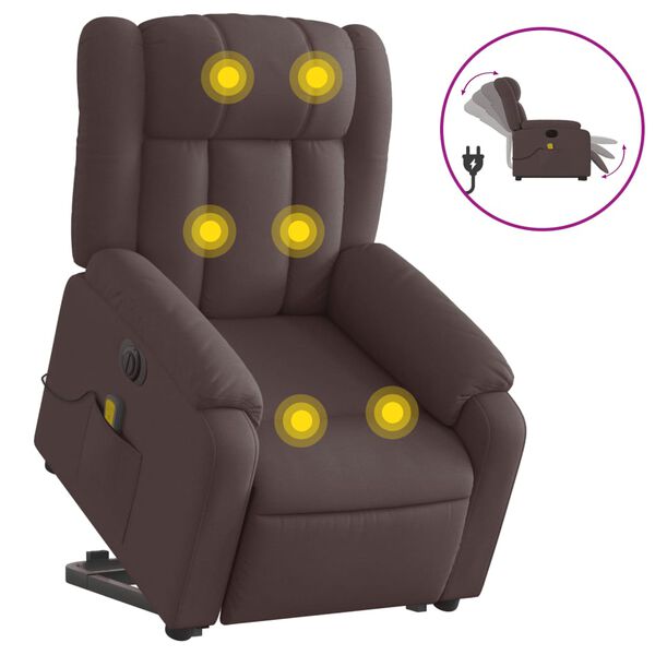 vidaXL Sill&oacute;n masaje el&eacute;ctrico reclinable elevable tela marr&oacute;n oscuro