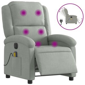 vidaXL Sill&oacute;n reclinable de masaje el&eacute;ctrico terciopelo gris claro