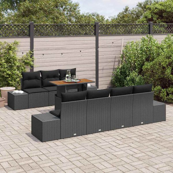 vidaXL Conjunto de Comedor de Jardín con cojín 8 pcs Negro y Marrón