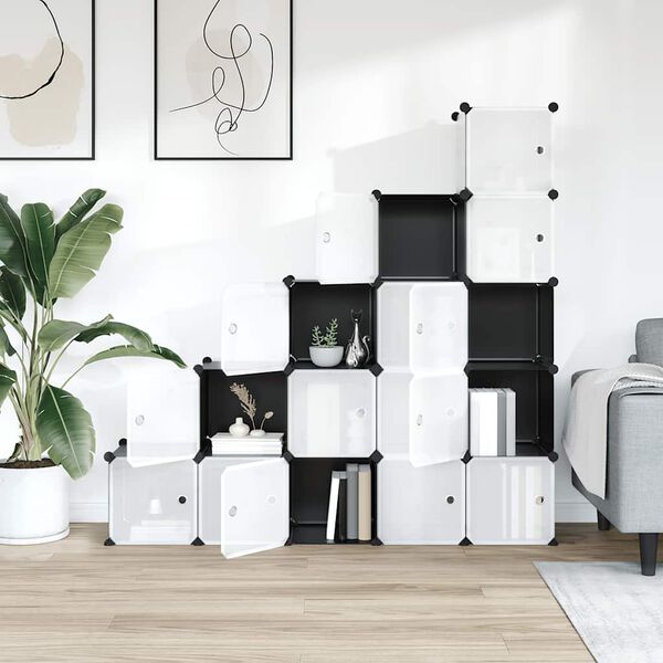 vidaXL Estanter&iacute;a de cubos con 15 compartimentos y puertas PP negro