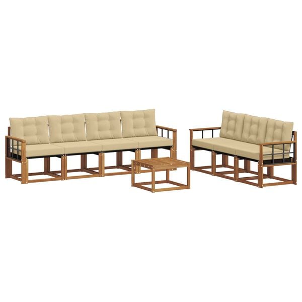 vidaXL Conjunto de sof&aacute;s de exterior con coj&iacute;n 8 pcs Natural y Beige
