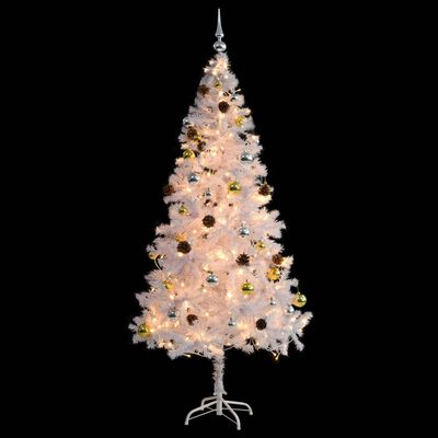 vidaXL Árbol de Navidad preiluminado con luces y bolas blanco 180 cm