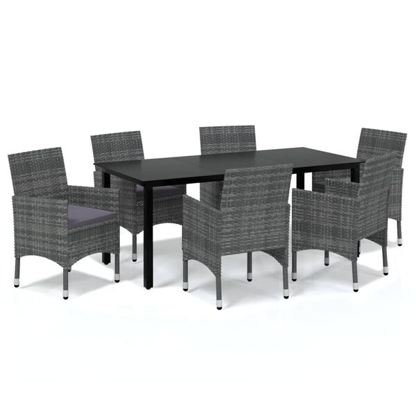 vidaXL Set comedor jardín 7 pzas y cojines ratán sintético gris