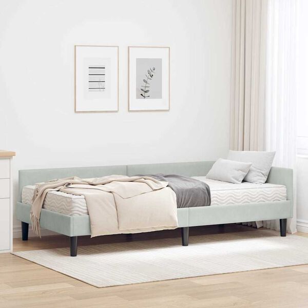 vidaXL Estructura de Cama Esquina con Colch&oacute;n Otro 2 pcs Gris claro