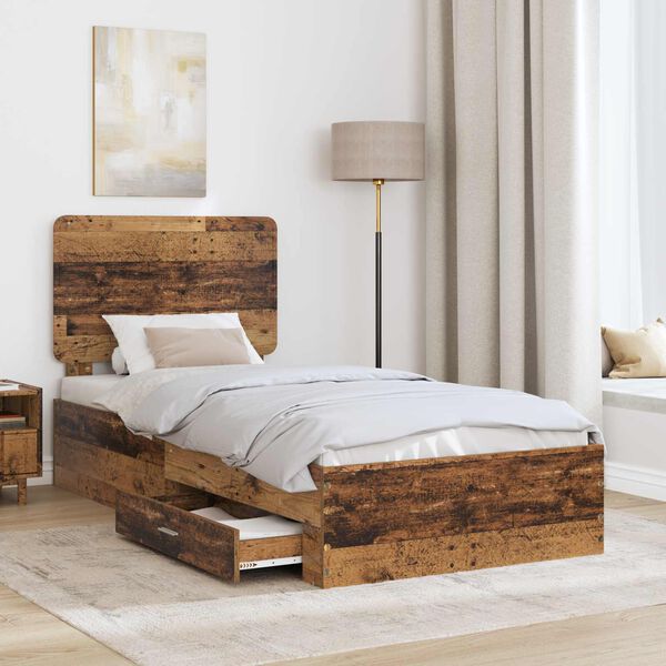 vidaXL Estructura de cama con cabecera Madera vieja 90 x 200 cm