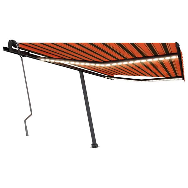 vidaXL Toldo retr&aacute;ctil manual con luz LED naranja y marr&oacute;n 400x350 cm