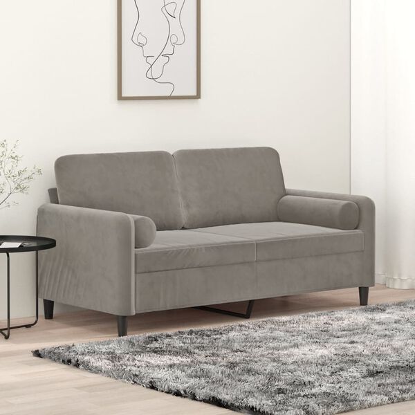 vidaXL Sof&aacute; 2 plazas almohadas y cojines terciopelo gris claro 140 cm