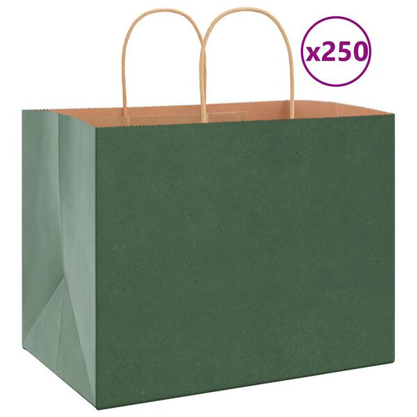 vidaXL Bolsas de papel con asas 250 uds verde 32x22x24 cm
