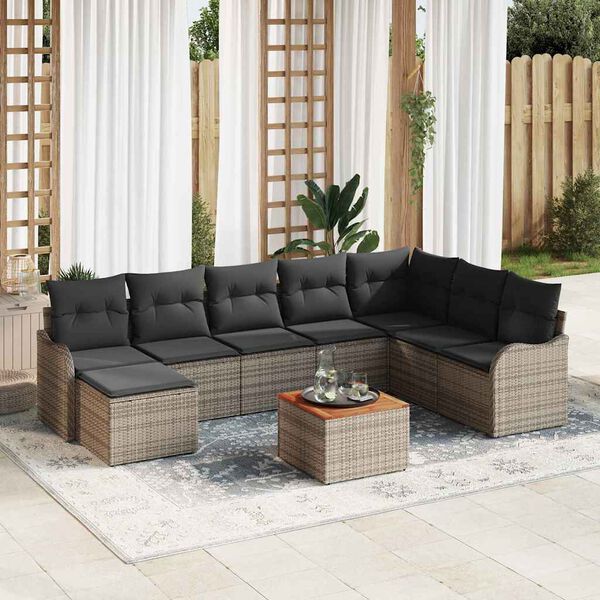 vidaXL Conjunto de sof&aacute;s de jard&iacute;n 9 pcs Gris rat&aacute;n sint&eacute;tico