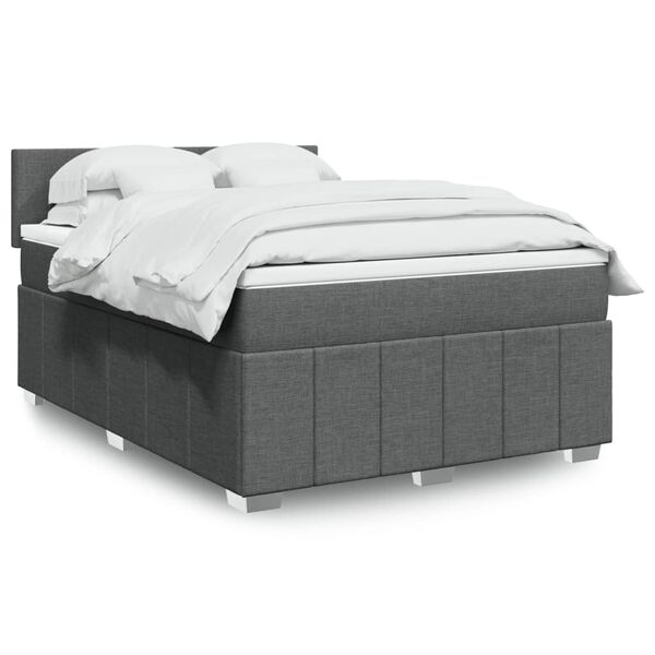 vidaXL Cama box spring con colch&oacute;n tela gris oscuro 160x200 cm