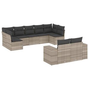 vidaXL Set muebles jard&iacute;n 9 pzas y cojines rat&aacute;n sint&eacute;tico gris claro