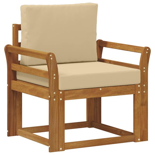 vidaXL Sof&aacute; de exterior Madera de Acacia S&oacute;lida y Poli&eacute;ster Natural