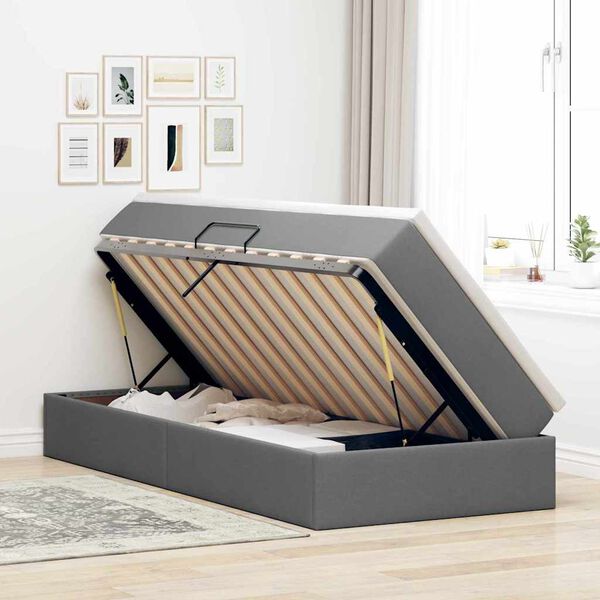 vidaXL Cama con almacenamiento y colch&oacute;n Gris oscuro 100 x 200 cm